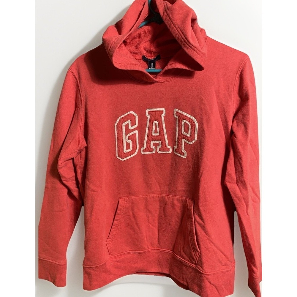 Gap Women Junior's Arch Logo Pullover Hoodie Coral Pink Fleece Sweatshirt Large